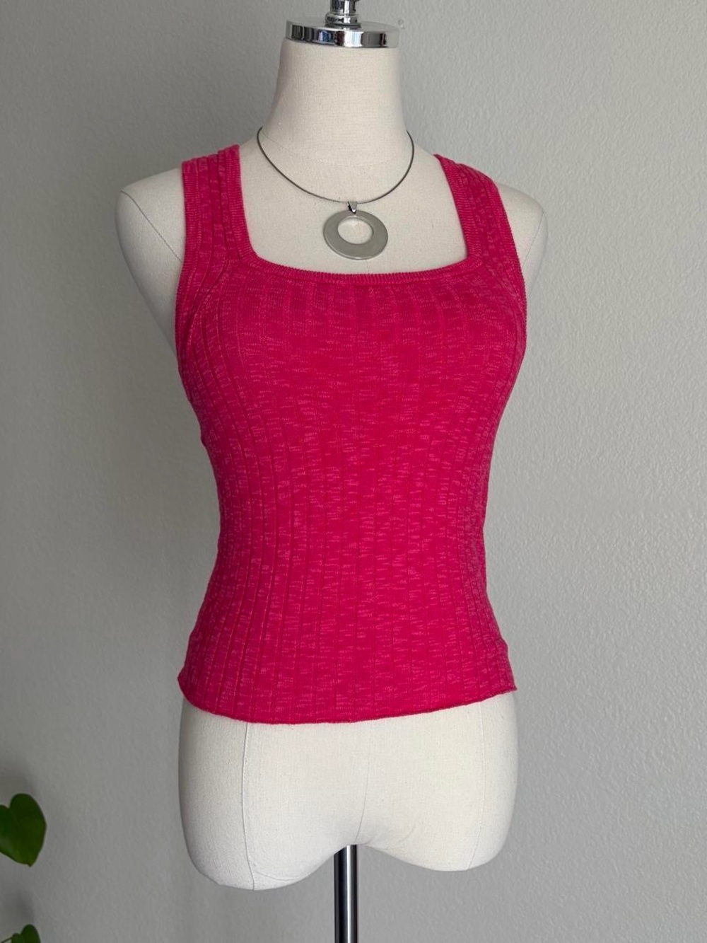 Pilcro Square Neck Ribbed Tank Top - Hot Pink